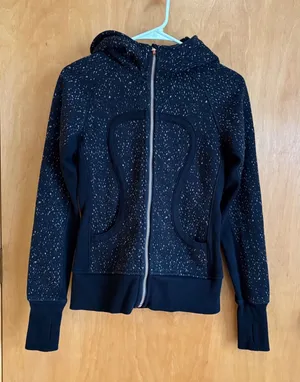 Lululemon‎ Scuba Hoodie Women 4 Black Speckled Rose Gold Full Zip Fleece thumbnail 1
