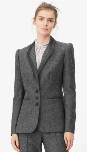 Rebecca Taylor Wool Silk Gray Notch Lapel Herringbone Blazer Women’s Size 8 thumbnail 1