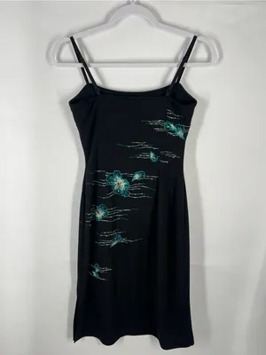 Vintage‎ BCBGMAXAZRIA Black Beaded Floral Embroidered Slip Dress Women’s Size 6 thumbnail 9