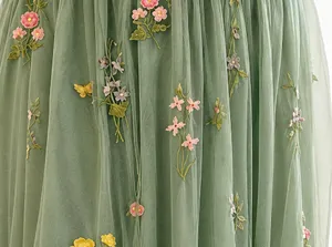 Sage Green floral embroidered special occassion dress thumbnail 5