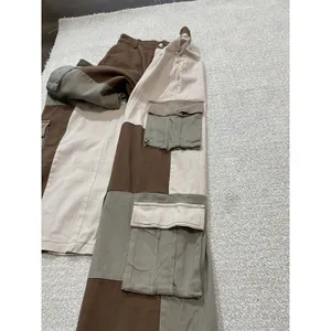 Hot & Delicious Patchwork Cargo Pants Brown Beige Olive Cotton Relaxed Women's M thumbnail 12