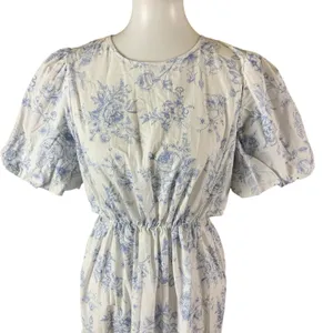 Indigo‎ Rose Blue Floral Puff Sleeve Tiered Midi Dress Cottagecore 10 thumbnail 2