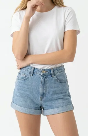 American Apparel Light Wash Denim High-Rise Roll Cuff Shorts thumbnail 1