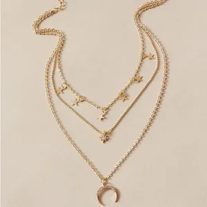 Dainty Star Rhinestone Moon Charm Layered Necklace thumbnail 2