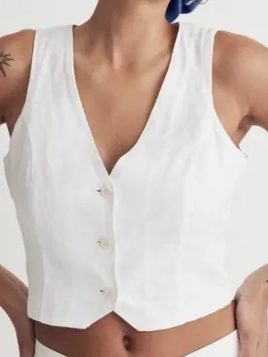 Madewell 100% Linen Button Front Vest in White (Size 4) thumbnail 1