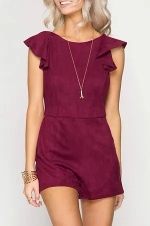 She + Sky Burgundy Suede Romper NWT thumbnail 1