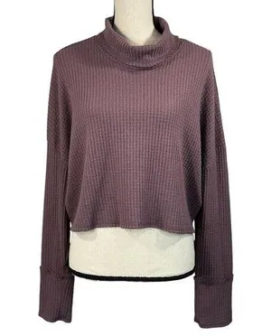 Wild Fable XX-Large Crop Top Waffle Knit Long Sleeve Cowl Neck Stretch Purple thumbnail 1