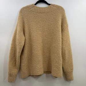 Aerie Teddy Boucle Sweater Womens L Tan Camel Fuzzy Oversized V Neck Wool Blend thumbnail 5