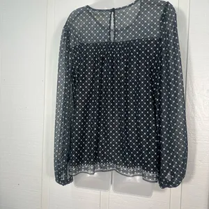Max Studio Black Floral Sheer Long Sleeve Top Size Large EUC thumbnail 4
