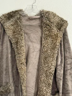 Pottery Barn Ombre Tipped Fur Robe Unisex S Gray brown Comfort Lounge thumbnail 2