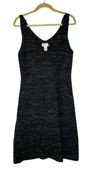 Soft Surroundings Black & Gold Knit Sleeveless‎ Sweater Dress Size Medium thumbnail 1