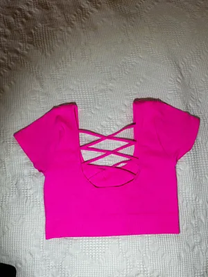 Aerie Shirt Seamless Cap Sleeve Bra Top Hot Pink thumbnail 2