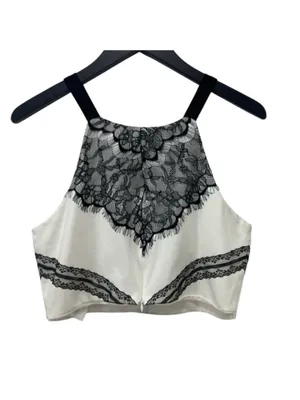 Lush Clothing Lace Halter Crop Top Women’s Size L White Black thumbnail 5