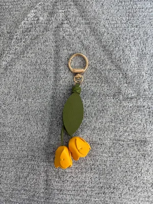 Leather Yellow Tulip Bag Charm Keychain - Floral Purse Accessory & Key Ring thumbnail 2