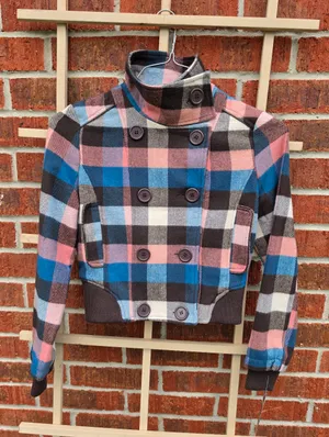 NEW Beverly Hills Polo Club Wool Blend Plaid Crop jacket Medium thumbnail 5