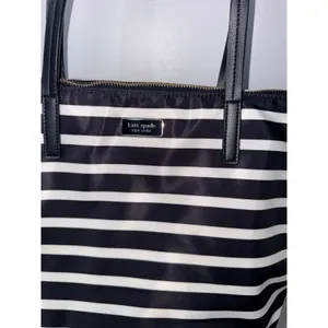 Kate Spade Hayden Sailing Stripe Tote Shoulder Bag Black and White Gold Zipper S thumbnail 2