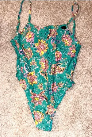 Cotton On Floral One Piece Swimsuit - Green and Pink thumbnail 1