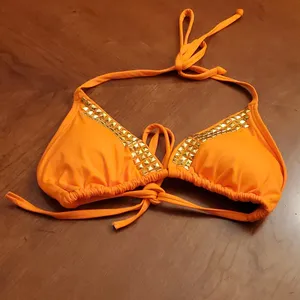 Michael Kors | Orange Padded Triangle Cinch Tie Bikini Top | gold Accessories thumbnail 3