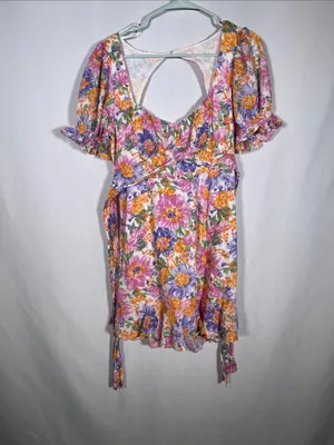 Hello Molly Womens Pink Purple Floral Mini Dress Open Back 10 thumbnail 2