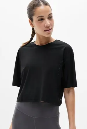 Athleta L Ultimate Lasercut Crop Tee Black Large thumbnail 1