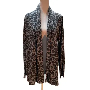 Allen Allen Gray, Black & Purple Leopard Print Open Front Cardigan Size Medium thumbnail 3