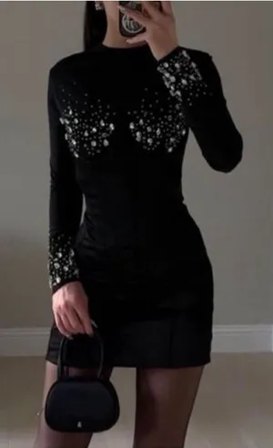 House of CB Anastasia Black Crystallised Corset Dress Size XS thumbnail 1