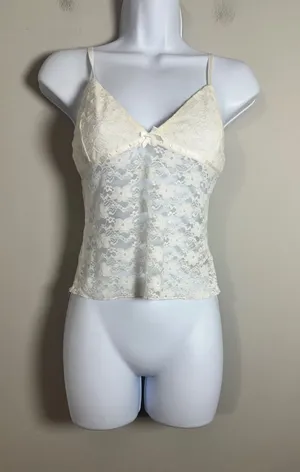 Edikted Eira Sheer Lace Tank Top Cream Floral V-Neck Camisole Small thumbnail 1