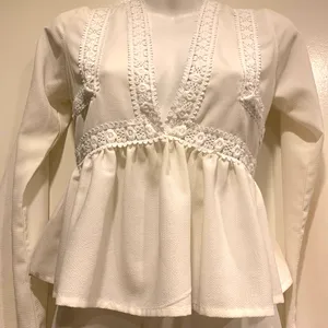 Boho Romantic Ivory Blouse V Neck Open back Baby doll Top Size Small thumbnail 2