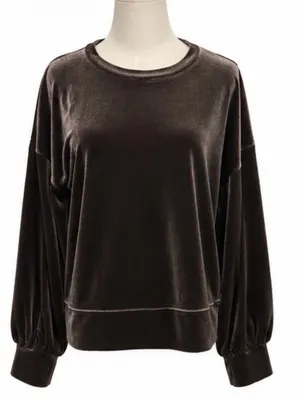 Madewell Dark Metal Velvet Balloon Sleeve Sweatshirt Pullover M thumbnail 1