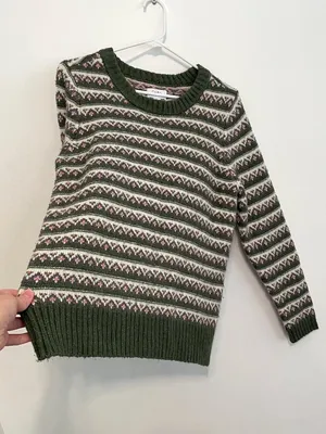 CROFT & BARROW Extra Cozy Sweater Olive Green White Fair Isle Geometric Hearts M thumbnail 11