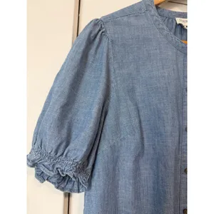 J.Crew Re-Imagined Blue Chambray Ruffle Trim Puff Sleeve Button Top Medium thumbnail 11