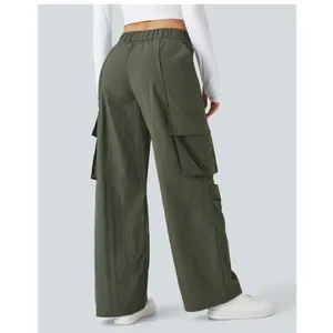 New Halara Women's XL Mid Rise Button Zipper Side Pocket Wide Leg Cargo Pants thumbnail 2