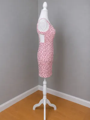 Boutique Pink with Rose Gold Sequins Velvet One-Shoulder Mini Dress thumbnail 5
