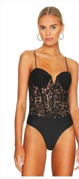 CAMI NYC Anne Corded Lace Bodysuit in Black thumbnail 1