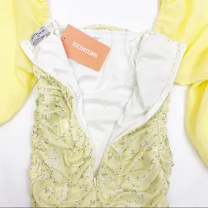 That’sSoFetch Lorde Ruched Puff Sleeve Mini Dress: Yellow Ditsy Floral thumbnail 13