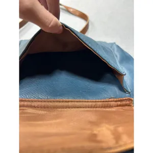 Gal Crossbody Bag Women OS Blue Tan Faux Leather‎ Braided Trim Adjustable Strap thumbnail 4
