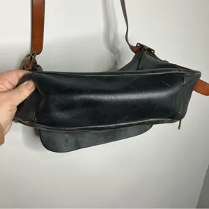 Fossil Harper flap crossbody bag black leather‎ brown leather strap medium size thumbnail 14