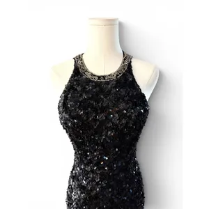 Sherri Hill 51430 Black Sequin Halter Gown Open Back High Slit‎ NWT Size 0 thumbnail 5