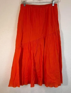 Orange kid core kawaii 90s phoebe buffay colorful midi skirt with ruffle detail thumbnail 1