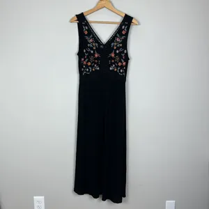 World‎ Market Dress Womens Small Medium Black Embroidered Floral Maxi Boho India thumbnail 16