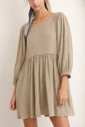 Free People FP Beach Get Obsessed Babydoll Mini‎ Dress Tan Size S thumbnail 1