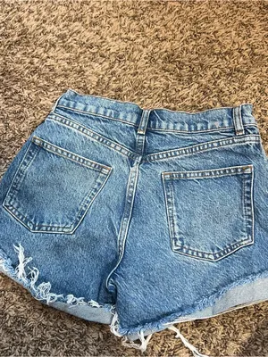 Reformation Frayed Hem High-Rise Denim Shorts - Blue thumbnail 4