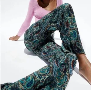 Bootcut Flare Pants Green Paisley thumbnail 1