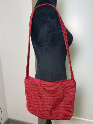 The Sak Red‎ Crochet Zip Top Shoulder Bag Purse Casual Statement Granny Core thumbnail 2