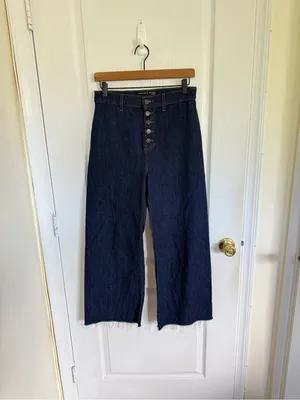 Veronica Beard Grant Wide Leg Raw Hem Jeans in Indigo thumbnail 3
