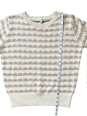 See and be Seen Fair Isle Floral Scallop Ribbed Trim Grandmacore Sweater Small thumbnail 9