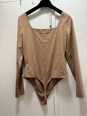 Aritzia Babaton Square Neck Long Sleeve Bodysuit - Taupe Brown Large thumbnail 7