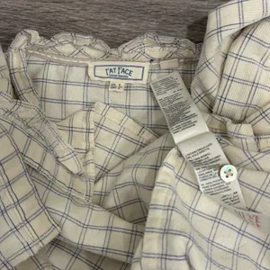 Fat Face Corduroy Ruffle Bib‎ Blouse Cream Blue Windowpane Plaid Size 4 Cottage thumbnail 9