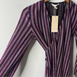 NWT Ayerne Lauryn Metallic Stripe Wrap Dress Long Sleeve Midi‎ Women’s Size XS thumbnail 6