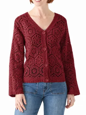 Ultra Pink Long Sleeve Crochet Cardigan thumbnail 1
